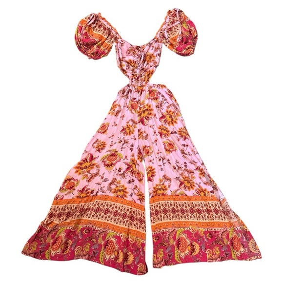 Free People Bali Citrus Skies One Piece Wide Leg Jumpsuit Size Extra Small NWT - Picture 2 of 8